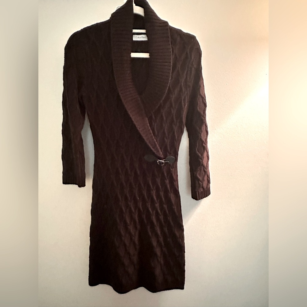 Calvin Klein Black 3/4 Sleeve Cowl Neck Sweater Dress